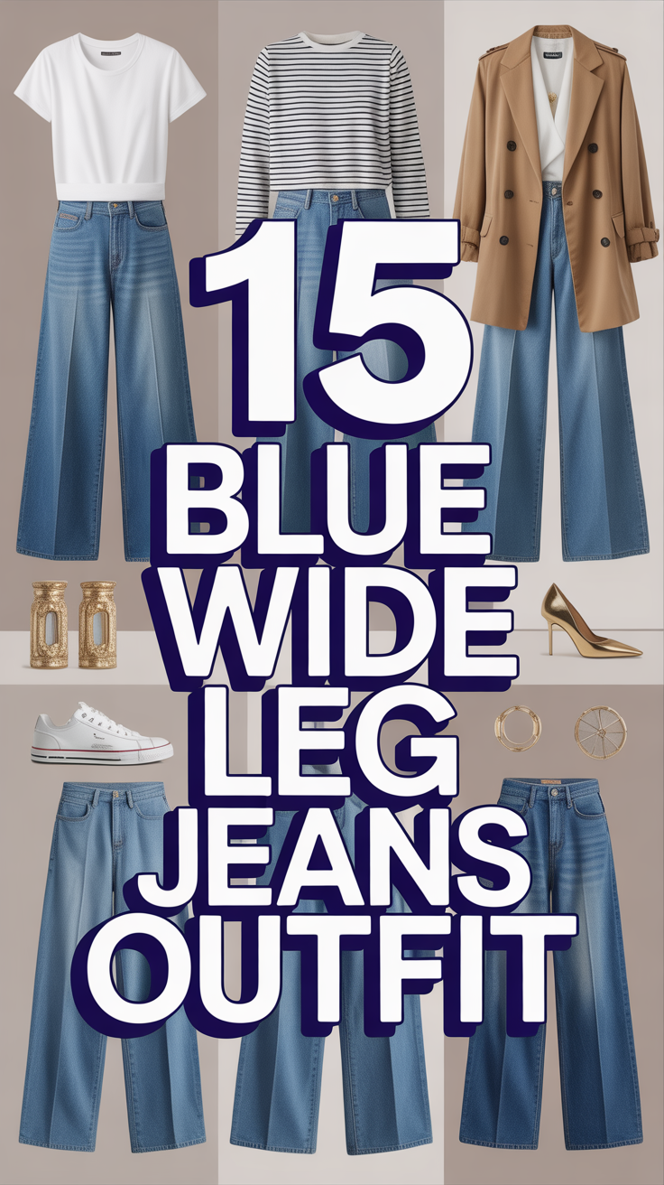 👖 15 Blue Wide Leg Jeans Outfit