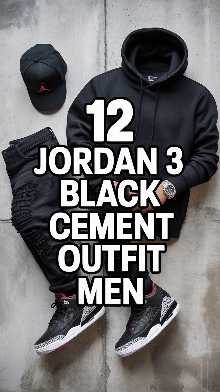 👟 12 Jordan 3 Black Cement Outfit Men