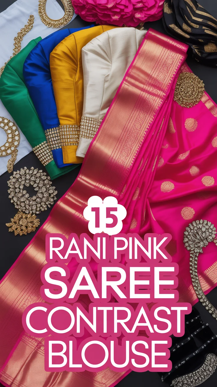 💗 15 Rani Pink Saree Contrast Blouse