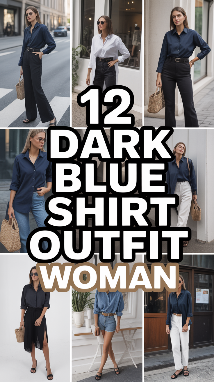 💙 12 Dark Blue Shirt Outfit Woman