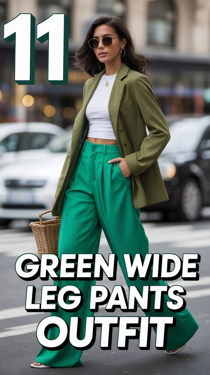 🌿 11 Green Wide Leg Pants Outfit